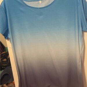 SHEIN Blue and White Ombre Short Sleeve Tee